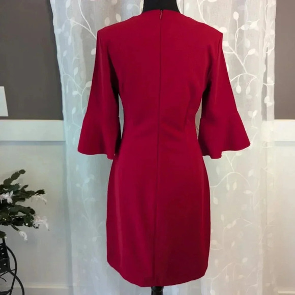*Hot* Banana Republic Red Fitted Dress with Bell Sleeves, Size 6 - Picture 4 of 7